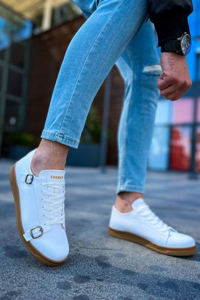 CH191 - CKT Side Buckle Erkek Ayakkabı BEYAZ