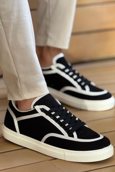 CH2505 - Keten Erkek Ayakkabı SİYAH - BEYAZ