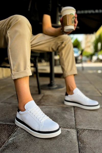 CH979 - Santoni GBT Spor Erkek Ayakkabı BEYAZ/SIYAH